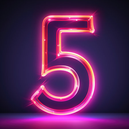 Neon number 5. Vector illustration of neon numbers.の素材
