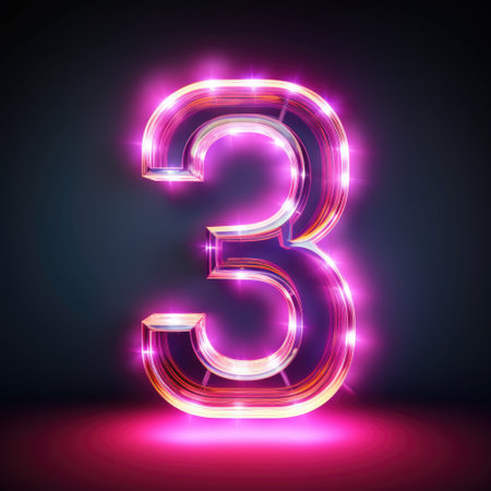 Neon number three, 3d render, vector illustration, eps10の素材