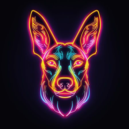 Portrait of a German Shepherd dog in neon style. Vector illustration.の素材