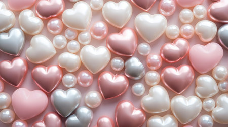 Valentine's day background with pink and white hearts on white backgroundの素材