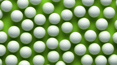 White golf balls on green background. Seamless pattern. 3D illustrationの素材