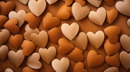 Orange hearts on orange background. Valentines day background. 3d renderingの素材
