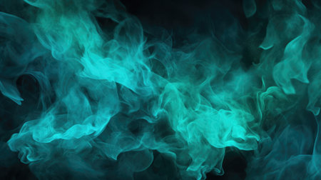 Blue and green smoke on a black isolated background. Background from the smoke of vapeの素材