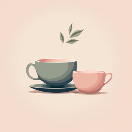 Coffee cup and saucer with leaves. Vector illustration.の素材
