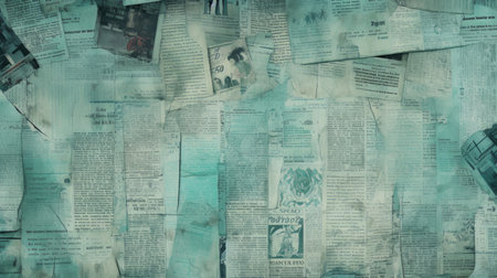 Composite image of newspaper collage against green and blue backgroundの素材