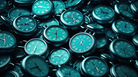 Alarm clock background. Time concept. 3d rendering toned imageの素材