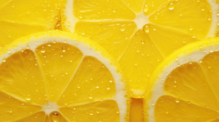 Slices of lemon with water drops. Close-up.の素材