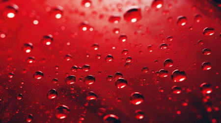 Water drops on red background. Water drops on the car surface.の素材