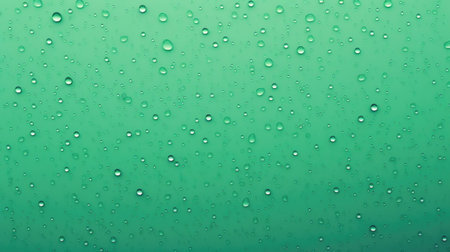 Water drops on green glass background, Water drops on glass texture.の素材