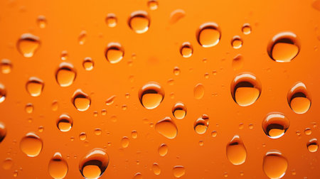 Water drops on orange background. Abstract water droplets on orange background.の素材