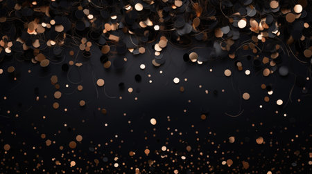 Dark background with bokeh and golden confetti. Vector illustration.の素材
