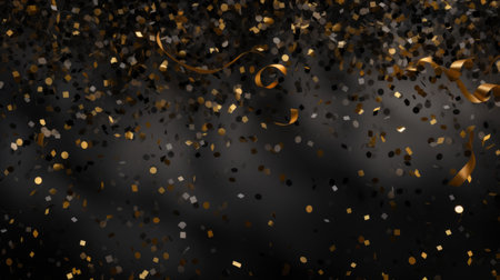Golden confetti on black background. Festive background. 3d renderingの素材