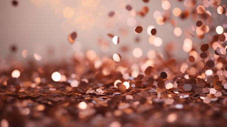 golden glitter confetti on bokeh background. 3d renderingの素材