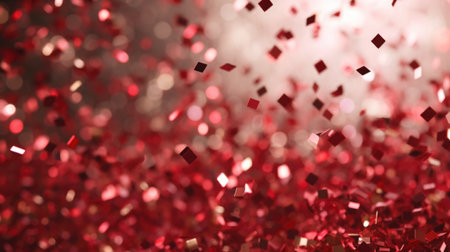 Red glitter sparkle defocused bokeh abstract background. Christmas and New Year concept.の素材