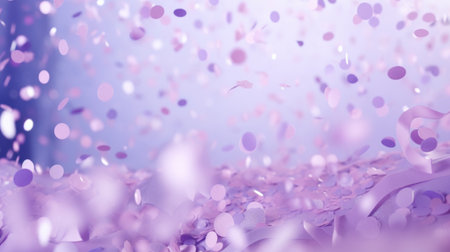 Purple confetti and ribbons on purple background. 3d renderingの素材