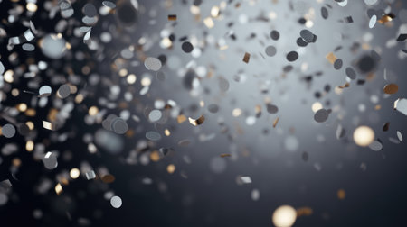 Silver confetti on a black background. Festive abstract background.の素材