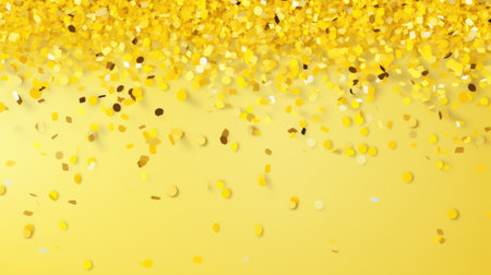 Gold confetti on a yellow background. Festive background. Vector illustration.の素材