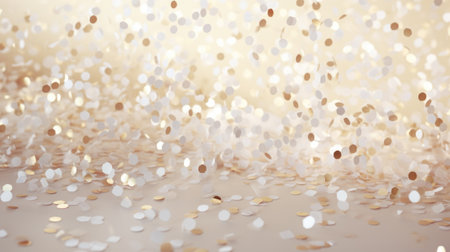 Golden confetti on a white background. Festive abstract background.の素材