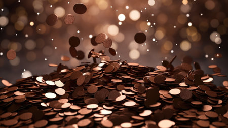 Golden coins falling on a pile with bokeh background. 3d renderingの素材