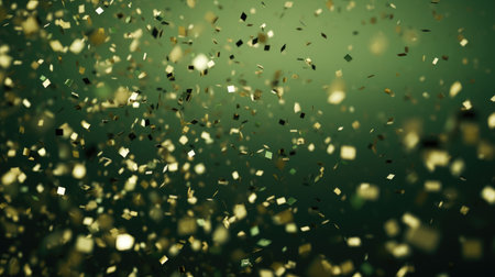 Golden confetti on a green background. 3d render, 3d illustration.の素材