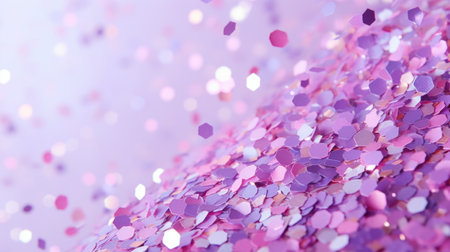 Pink glitter confetti on a purple background. Festive background.の素材