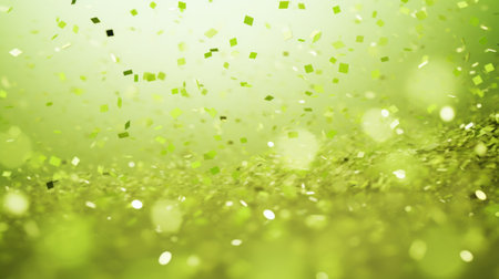 Abstract background with green bokeh defocused lights and falling confettiの素材