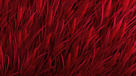 Red grass background. Close-up of red grass texture. Top view.の素材