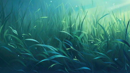 Vector illustration of a green meadow with grass and water drops.の素材