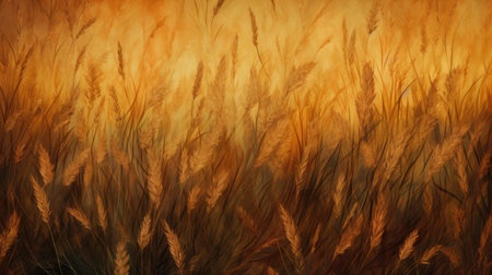 Wheat ears on a background of the setting sun. 3d illustrationの素材