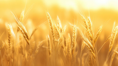 wheatfield. Ears of golden wheat close up. Rich Harvest Concept.の素材
