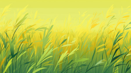Vector illustration of grass field with yellow background. Summer landscape.の素材