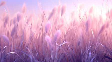 Grass flowers in the meadow at sunset. 3d renderingの素材