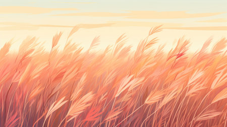 Illustration of reeds in the field at sunset. Nature backgroundの素材
