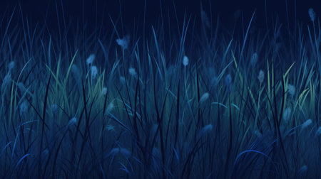Illustration of grass on dark blue background.の素材