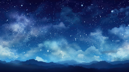 Night sky background with clouds and stars. Vector illustration.の素材