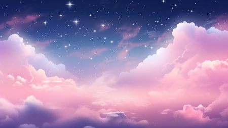 Sky cloud landscape background. Night sky with clouds. Vector illustration.の素材