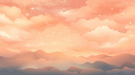 Sky sea landscape background with clouds and starry sky. Vector illustration.の素材
