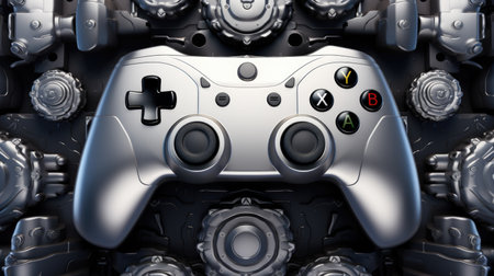 3d rendering of a white and black video game controller inside a carの素材