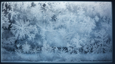 Frosty winter window with snowflakes. Winter background.の素材