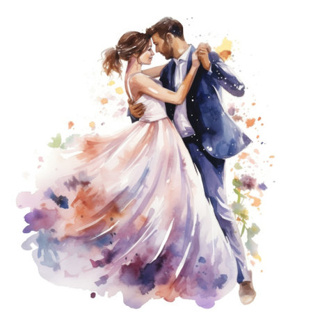 Watercolor wedding couple in love. Watercolor illustration on white backgroundの素材