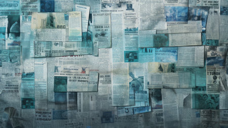 Newspaper background. Blurred abstract image of international newspapers.の素材