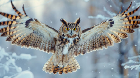 Great Horned Owl (Bubo bubo) in winterの素材