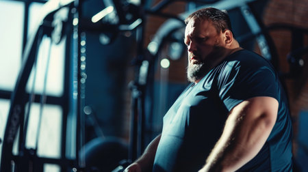 Athletic bearded man in sportswear working out in gymの素材