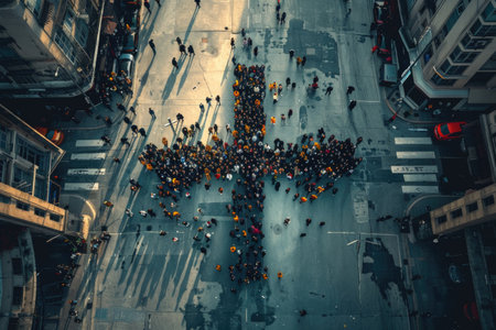 Crowds of people crossing the road in Kuala Lumpur, Malaysia.の素材