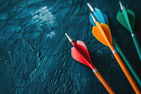 colorful darts on a black background, copy space for your textの素材