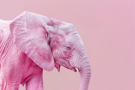 Pink elephant on a pink background with copy space, close-upの素材