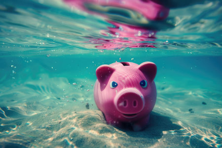 Piggy bank in the water with filter effect retro vintage styleの素材