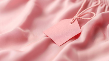 Blank paper tag on pink satin cloth as background, closeupの素材