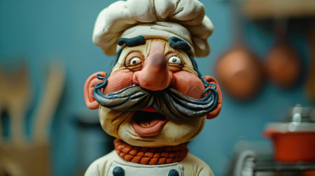 Wooden figurine of a clown in the kitchen, close-upの素材