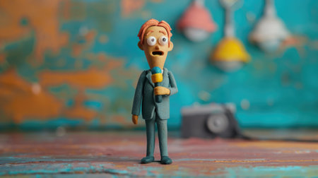 Lego minifigures on wooden background. Studio shot.の素材